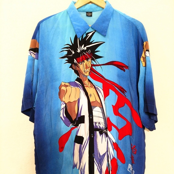 vintage anime button down shirt